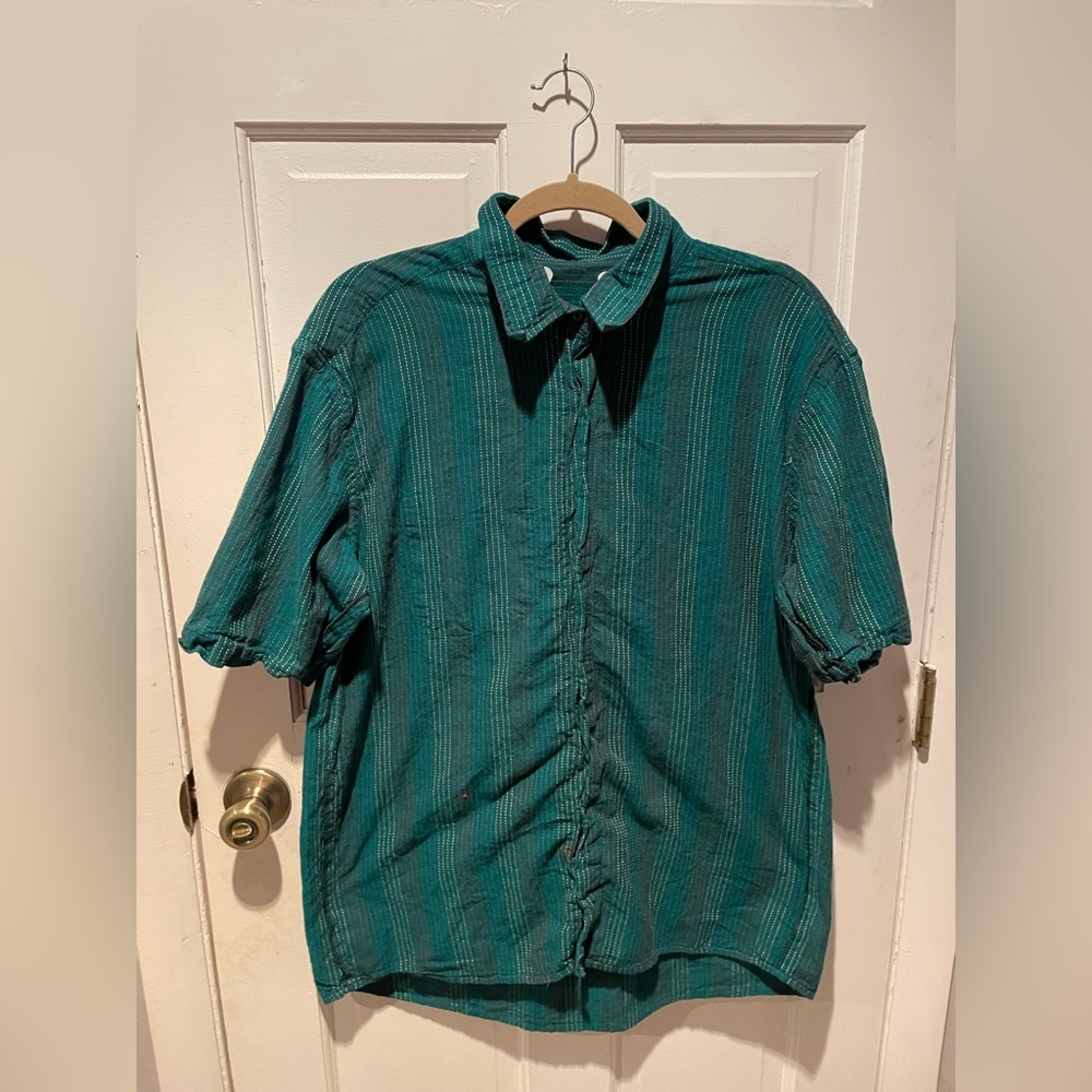 Green Multi-Colored Striped Collar Shirt